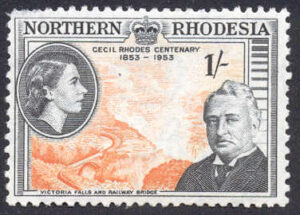 Briefmarke aus Nord-Rhodesien von 1953 mit Cecil Rhodes.