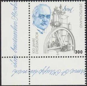 Technikhistorisch gilt 1897 als das Geburtsjahr des Dieselmotors. Vier Jahre zuvor konnte Rudolf Diesel ihn erstmals erfolgreich starten, MiNr. 1942.