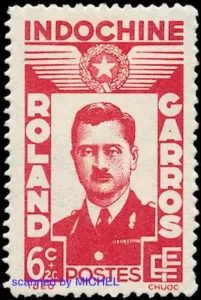 Roland Garros auf Briefmarke aus Französisch-Indochina 1943