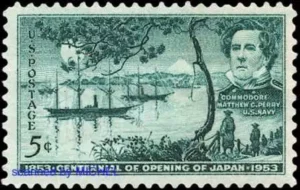 Auch in den USA erschien 1953 zum 100. Jahrestag der Handelsbeziehungen mit Japan eine Briefmarke, MiNr. 641.