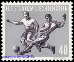 Fußball-Briefmarke Liechtenstein 1954