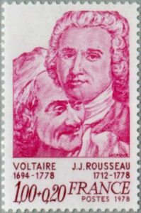 Voltaire und Rousseau auf einer französischen Briefmarke.