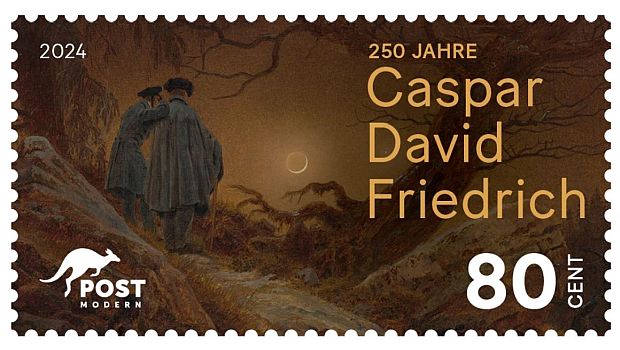 Caspar David Friedrich Männer am Meer auf Briefmarke postmodern 2024